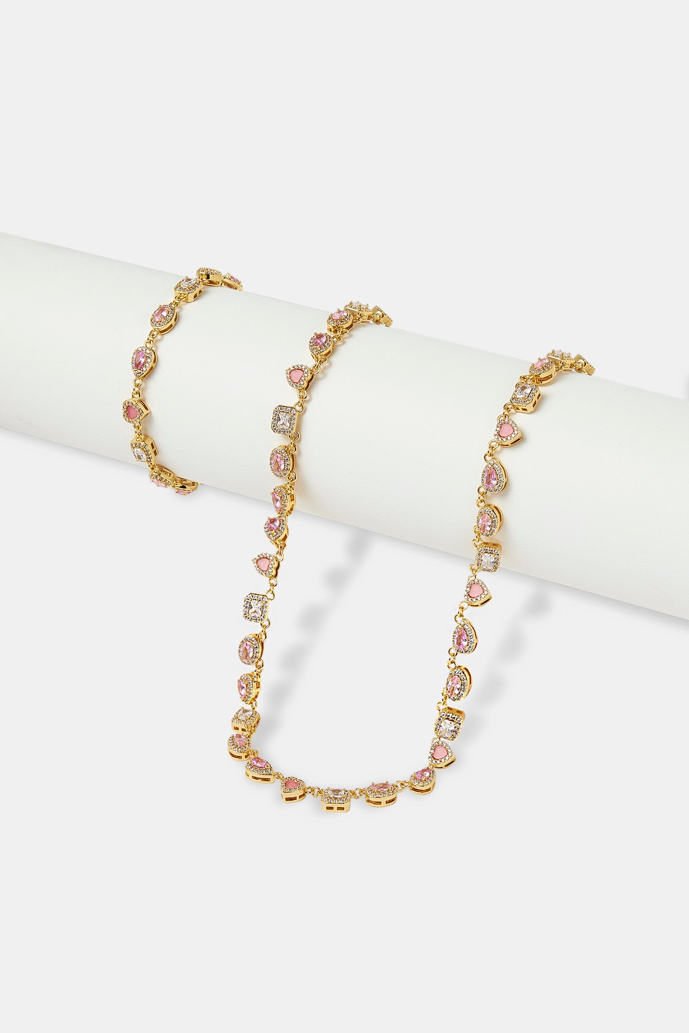Pink Agate Iced Gemstone Chain & Bracelet - 6mm